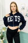 156415 Sardonlu Fermuarli Crop Sweatshirt